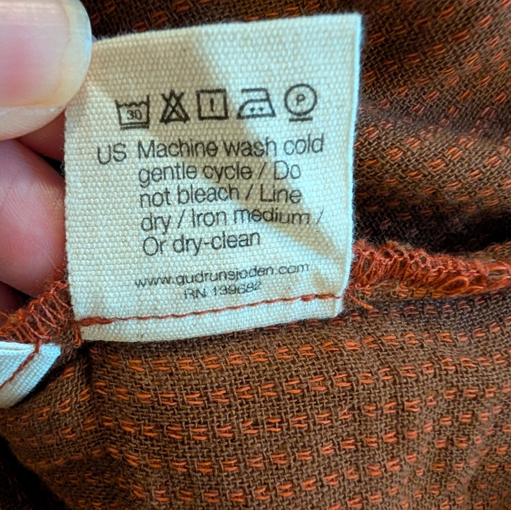 Gudrun Shoden 100% Organic Cotton Orange Plaid Dress With Pockets Sz S - Picture 12 of 12